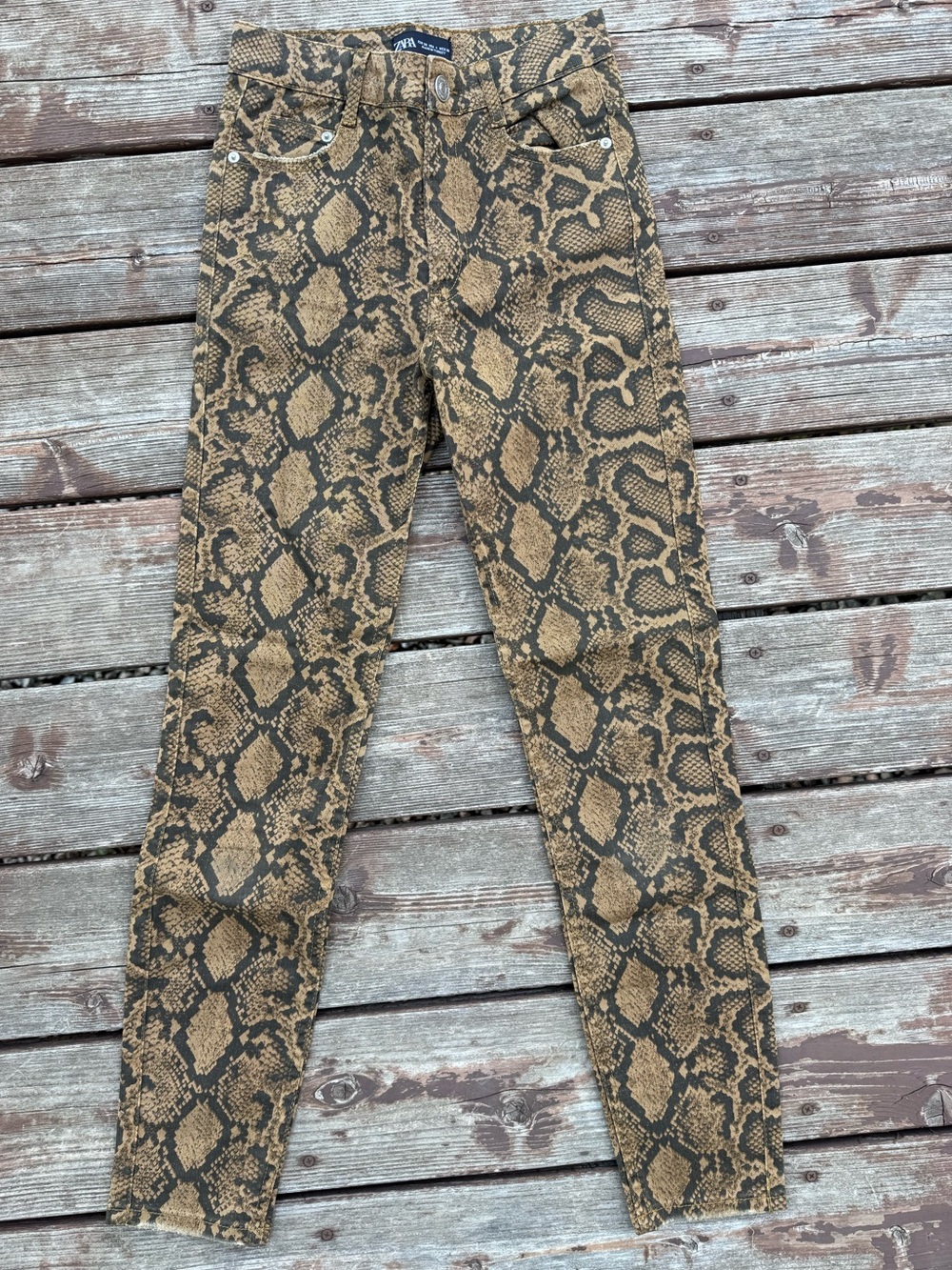 Zara high rise snake print skinny jeans